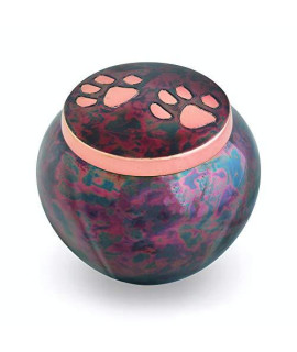 Best Friend Services Pet Urn - Memorial cremation Pet Urns for Dog and cat Ashes Hand carved Mia Series Urn for Pets up to 70lbs (Large Raku Double Brass Paws)
