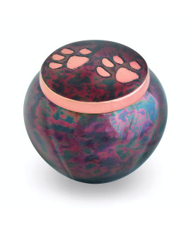 Best Friend Services Pet Urn - Memorial cremation Pet Urns for Dog and cat Ashes Hand carved Mia Series Urn for Pets up to 40lbs (Medium Raku Double Brass Paws)