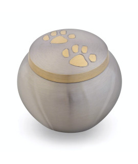 Best Friend Services Pet Urn - Memorial cremation Pet Urns for Dog and cat Ashes Hand carved Mia Series Urn for Pets up to 40lbs (Medium Pewter Double Brass Paws)