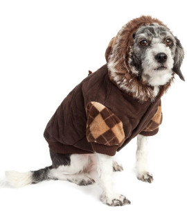 Pet Life DPF01712 Patterned Dog Sweat Jacket with Removable Hood X-Small Brown