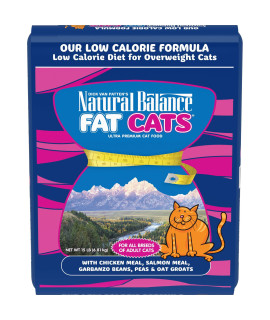 Natural Balance Fat Cats Chicken Meal, Salmon Meal, Garbanzo Beans, Peas & Oat Groats Cat Food | Low-Calorie Dry Cat Food for Overweight Adult Cats | 12-lb. Bag