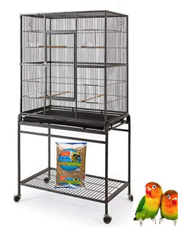 Large Wrought Iron Flight Canary Parakeet Cockatiel Lovebird Finch Cage with Removable Stand (32 L x 18 W x 64 H, Black Vein)