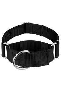 country Brook Petz - Vibrant 15 color Selection - Martingale Heavyduty Nylon Dog collar (Large, 1 12 Inch Wide, Black)