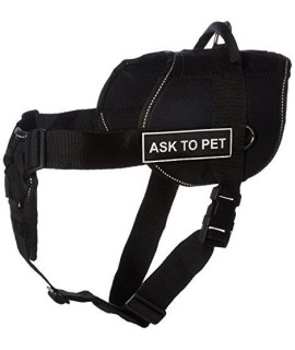 Dean & Tyler DT Fun Ask To Pet Dog Harness with Padded chest Piece Fits girth Size 34-Inch to 47-Inch X-Large Black with Reflective Trim