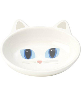 PetRageous Oval Frisky Kitty Stoneware Cat Bowl 5.5-Inch Wide and 1.5-Inch Tall Saucer with 5.3-Ounce Capacity and Dishwasher Safe is Great for Cats