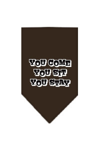 Mirage Pet Products You come You Sit You Stay Screen Print Bandana Small cocoa