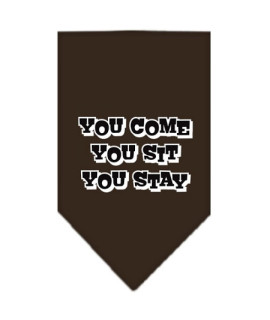Mirage Pet Products You come You Sit You Stay Screen Print Bandana Large cocoa