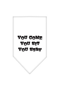 Mirage Pet Products You come You Sit You Stay Screen Print Bandana Large White