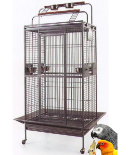Large Elegant and Durable Wrought Iron Double Ladders Open Play Top Bird Parrot Rolling cage Include Seed guard
