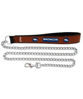 NFL Denver Broncos Football Leather 2.5mm Chain Leash, Medium