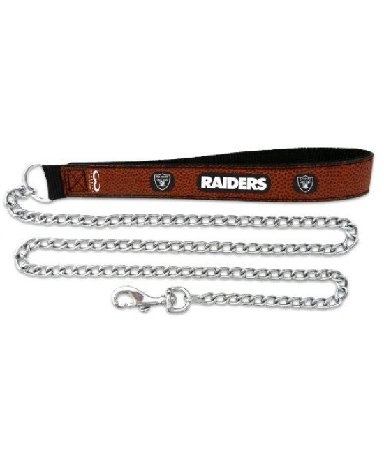 NFL Oakland Raiders Football Leather 3.5mm Chain Leash, Large