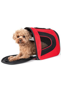 PET LIFE Airline Approved Collapsible Zippered Folding Sporty Mesh Travel Fashion Pet Dog Carrier Crate, Large, Red & Black