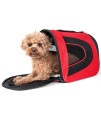 PET LIFE Airline Approved Collapsible Zippered Folding Sporty Mesh Travel Fashion Pet Dog Carrier Crate, Large, Red & Black