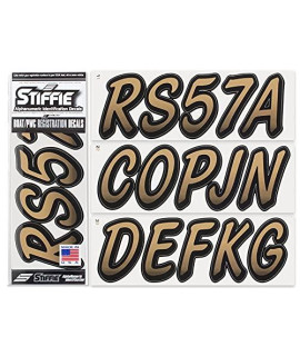 Stiffie Whipline Metallic Goldblack 3 Alpha-Numeric Registration Identification Numbers Stickers Decals For Boats Personal Watercraft