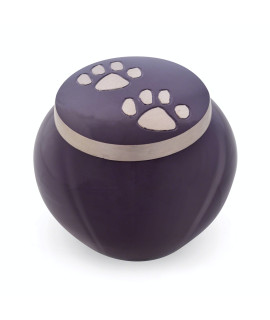 Best Friend Services Pet Urn - Memorial cremation Pet Urns for Dog and cat Ashes Hand carved Mia Series Urn for Pets up to 70lbs (Large Deep Purple Double Pewter Paws)