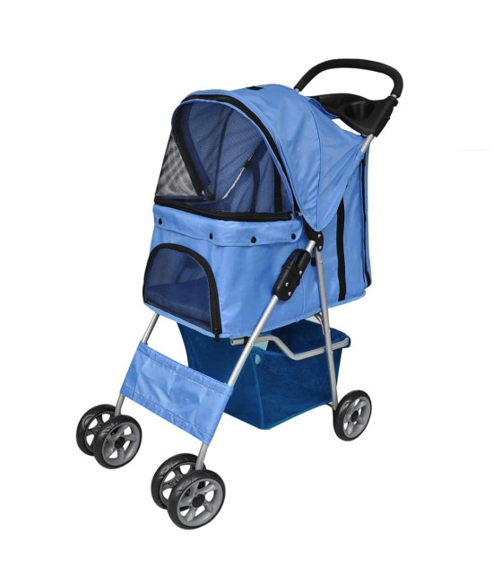 Crazo Folding Pet Stroller Dogcat Travel Carrier Blue
