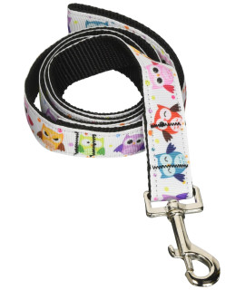 Mirage Pet Products Bright Owls Nylon Ribbon collars with 1-Inch by 4-Feet Leash for Pets