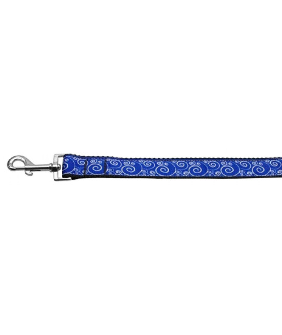 Mirage Pet Products BlueWhite Swirly Nylon Ribbon Dog collar with 1-Inch by 4-Feet Leash