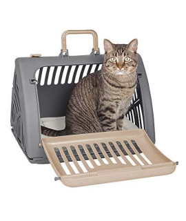 SPORT PET Designs Foldable Travel Cat Carrier with A Bed - Front Door Plastic Collapsible Carrier