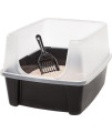 IRIS Open Top Cat Litter Box Kit with Shield and Scoop, Black