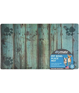 Drymate Pet Bowl Placemat, Dog & Cat Food Feeding Mat - Absorbent Fabric, Waterproof Backing, Slip-Resistant - Machine Washable/Durable (USA Made) (12 x 20) (Distressed Wood Green)