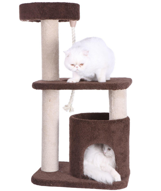 Armarkat 3-Tier carpeted cat Tree condo F3703 Real Wood Kitten Activity Tree Brown