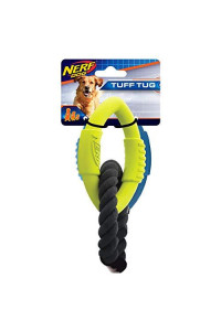 Nerf Dog 3-Ring Football Tug Dog Toy, Lightweight, Durable and Water Resistant, 9 Inches, For Medium/Large Breeds, Single Unit, Blue/Green