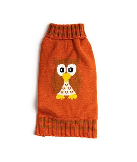 Fabdog Woodland Owl Turtleneck Dog Sweater Orange 14"