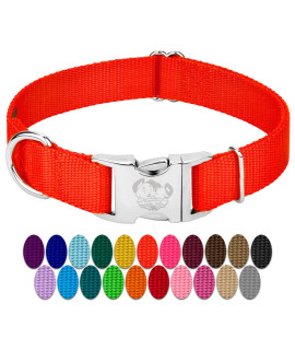 country Brook Design - Vibrant 25+ color Selection - Premium Nylon Dog collar with Metal Buckle (Medium, 34 Inch, Hot Orange)