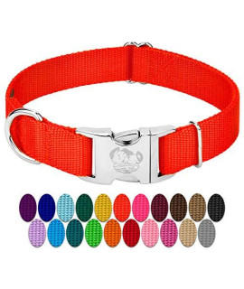 country Brook Design - Vibrant 25+ color Selection - Premium Nylon Dog collar with Metal Buckle (Small, 34 Inch, Hot Orange)