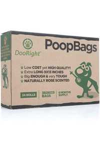 DooRight Earth-Friendly Dog Poop Bags, 360 Bags, Green Color, Rose Scented, Premium, Extra Strong & Reliable, Leak Resistant