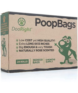 DooRight Earth-Friendly Dog Poop Bags, 360 Bags, Green Color, Rose Scented, Premium, Extra Strong & Reliable, Leak Resistant