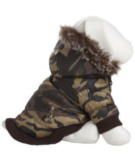 Metallic Dog Parka with Removable Hood Size: Large color: camo Pattern