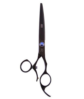 ShearsDirect Professional Swivel Cutting Shears Black Titanium Off Set Handle with Blue Stone Tension, 7.5-Inch