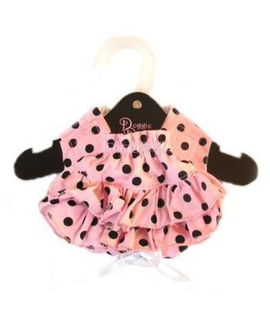 DOGGIE DESIGN Ruffled Pink and Black Polka Dot Dog Panties XL