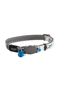 Rogz Glow in the Dark Reflective Cat Collar with Breakaway Clip and Removable Bell, fully adjustable to fit most breeds, Blue Floral Cat Design