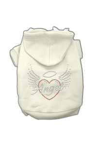 Mirage Pet Products 12 Angel Heart Rhinestone Hoodies, Medium, Cream