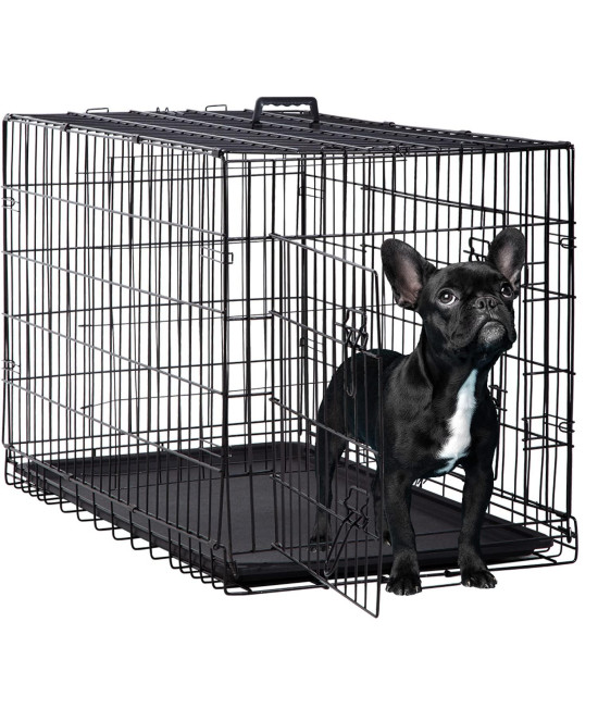 BestPet Large Dog Crate Dog Cage Dog Kennel Metal Wire Double-Door Folding Pet Animal Pet Cage with Plastic Tray and Handle,24 inches