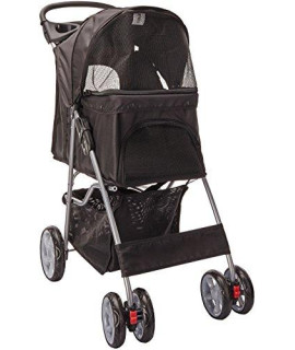 Pet Stroller Cat/Dog Easy to Walk Folding Travel Carrier Carriage, Onyx Black