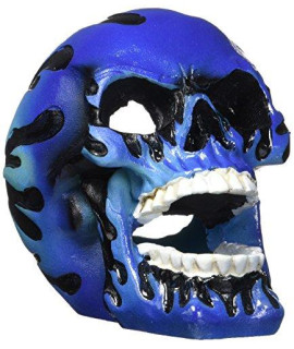 Penn-Plax Flaming Skull Blue Ornament, Medium