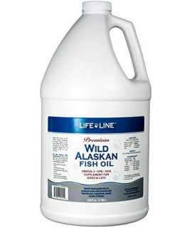 Life Line Pet Nutrition Wild Alaskan Fish Oil Omega-3 Supplement for Skin & Coat  Supports Brain, Eye & Heart Health in Dogs & Cats, 128oz