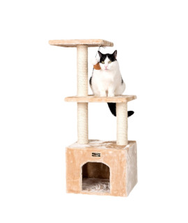 Armarkat 3-Tier cat Tree Real Wood Furniture with Sisal Scartching Post Beige 16(l) x 14(w) x 39(h) (A3902)
