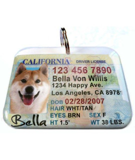 ID4Pet New california Driver License Pet Identification Tag for cats or Dogs (Large 2.00 x 1.50)