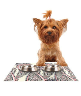 KESS InHouse Sonal Nathwani Inky Paisley Bloom Feeding Mat for Pet Bowl 24 by 15-Inch