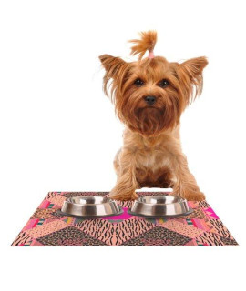 Kess InHouse Vasare NAR New Wave Zebra Pattern Pink Feeding Mat for Pet Bowl 24 by 15-Inch