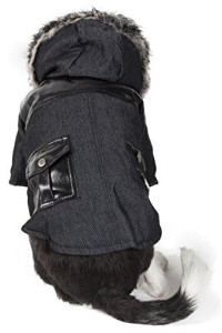 Pet Life Ruff-Choppered Denim Fashioned Wool Dog Coat - Fall And Winter Dog Jacket With Designer Trims And Details