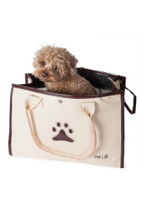 PET LIFE Posh Paw' Designer Fashion Travel Folding Pet Dog Carrier, One Size, White/Brown Paw Print