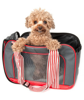 PET LIFE 'Candy Cane' striped Fashion Designer Travel Pet Dog Carrier, Medium, Grey
