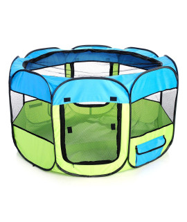 Pet Life All-Terrain Wire-Framed Collapsible Travel Pet Dog Playpen Crate, LG, Blue