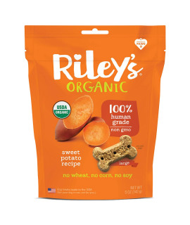 Riley's Organics - Sweet Potato - 5 oz Large Biscuits - Human Grade Organic Dog Treats - Resealable Bag